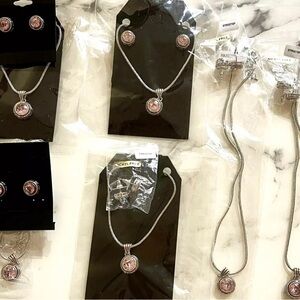 Wholesale Lot (6) Pink CZ Cable Necklace Earrings Sets Rhodium Gold Silver